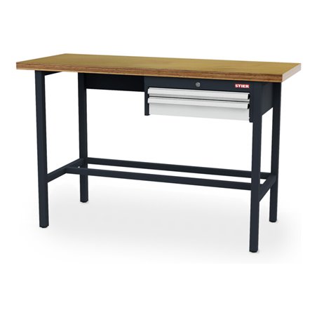STIER Werkbank mit 1x50, 1x100 mm Schubladen BxTxH 1500x600x960 mm RAL 7016 / RAL 7035