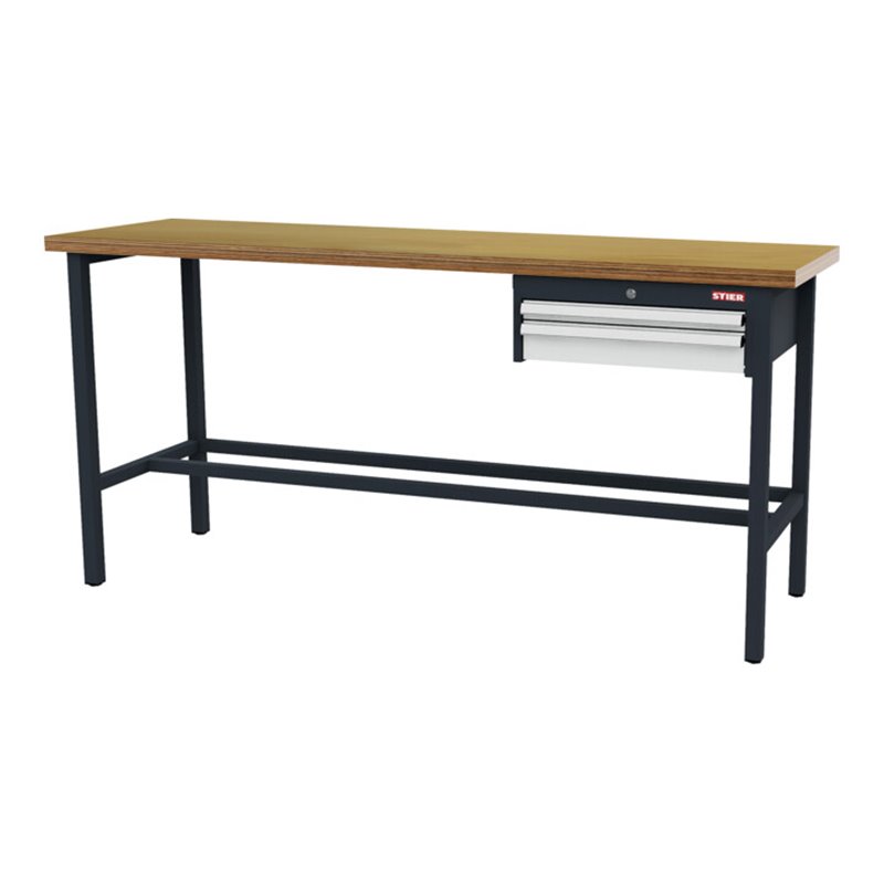 STIER Werkbank mit 1x50, 1x100 mm Schubladen BxTxH 2000x600x960 mm RAL 7016 / RAL 7035