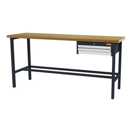 STIER Werkbank mit 1x50, 1x100 mm Schubladen BxTxH 2000x600x960 mm RAL 7016 / RAL 7035