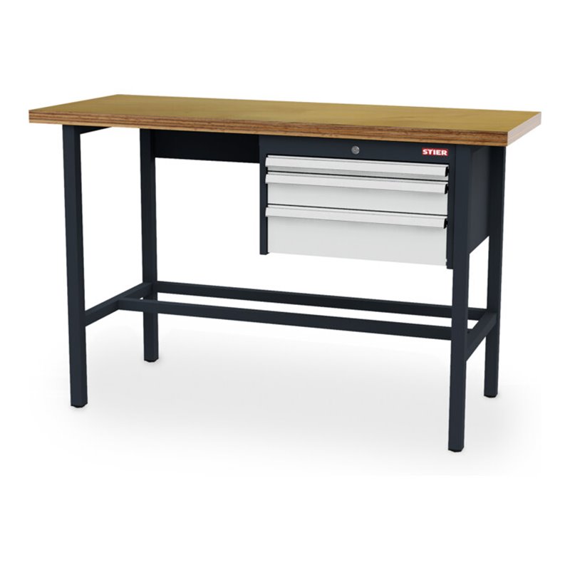 STIER Werkbank mit 1x50, 1x100, 1x150 mm Schubladen BxTxH 1500x600x960 mm RAL 7016 / RAL 7035