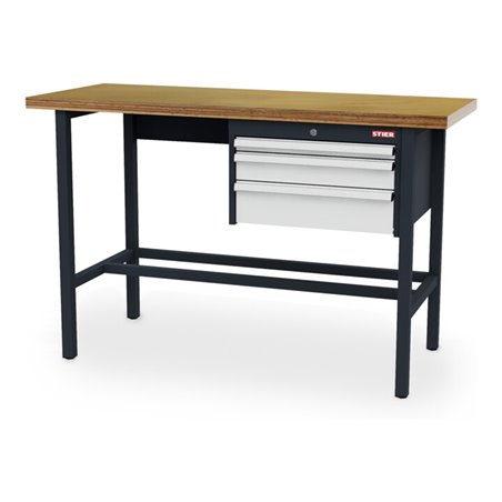 STIER Werkbank mit 1x50, 1x100, 1x150 mm Schubladen BxTxH 1500x600x960 mm RAL 7016 / RAL 7035