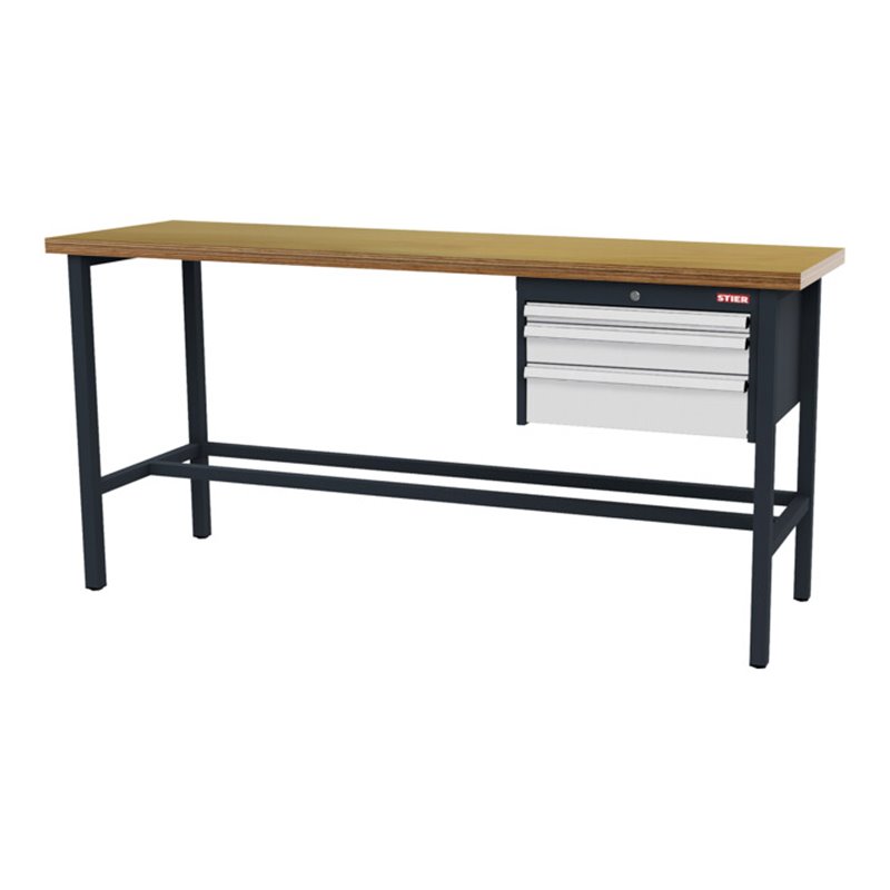 STIER Werkbank mit 1x50, 1x100, 1x150 mm Schubladen BxTxH 2000x600x960 mm RAL 7016 / RAL 7035