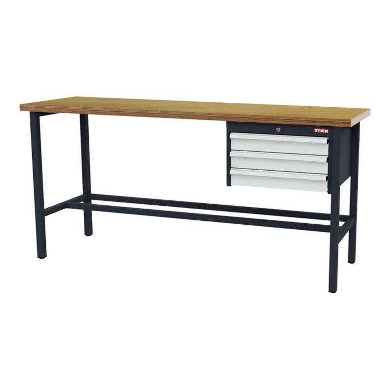 STIER Werkbank mit 3x100 mm Schubladen BxTxH 2000x600x960 mm RAL 7016 / RAL 7035
