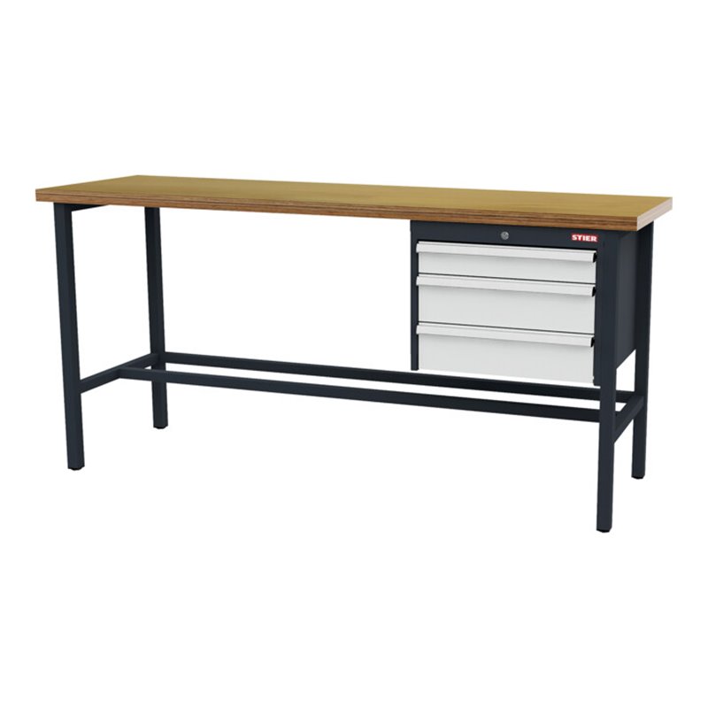 STIER Werkbank mit 1x100, 2x150 mm Schubladen BxTxH 2000x600x960 mm RAL 7016 / RAL 7035