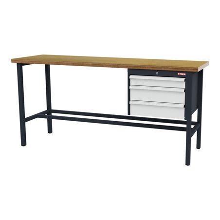 STIER Werkbank mit 1x100, 2x150 mm Schubladen BxTxH 2000x600x960 mm RAL 7016 / RAL 7035