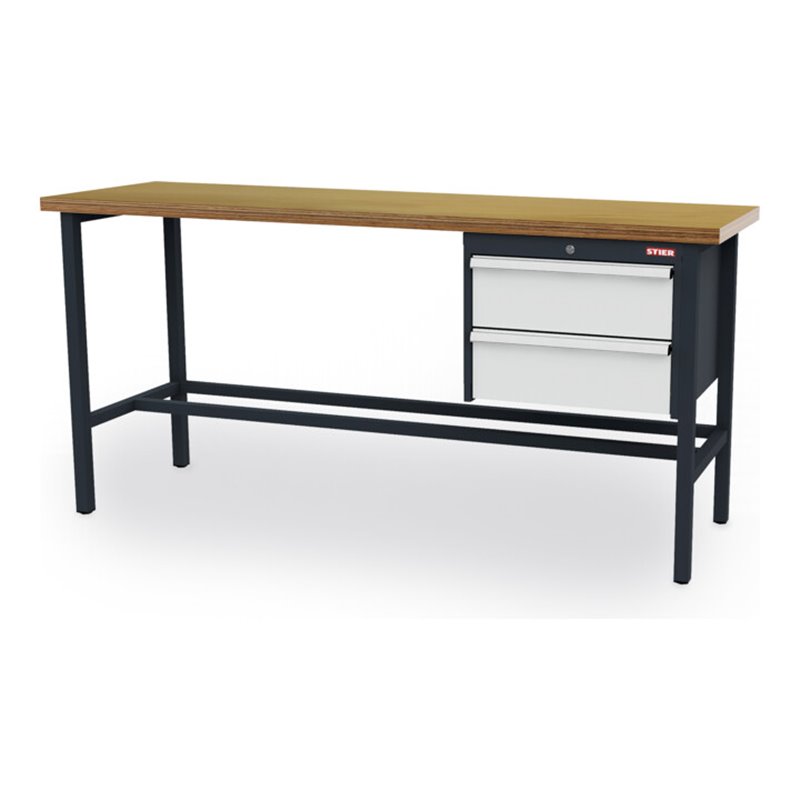 STIER Werkbank mit 2x200 mm Schubladen BxTxH 2000x600x960 mm RAL 7016 / RAL 7035