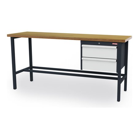 STIER Werkbank mit 2x200 mm Schubladen BxTxH 2000x600x960 mm RAL 7016 / RAL 7035