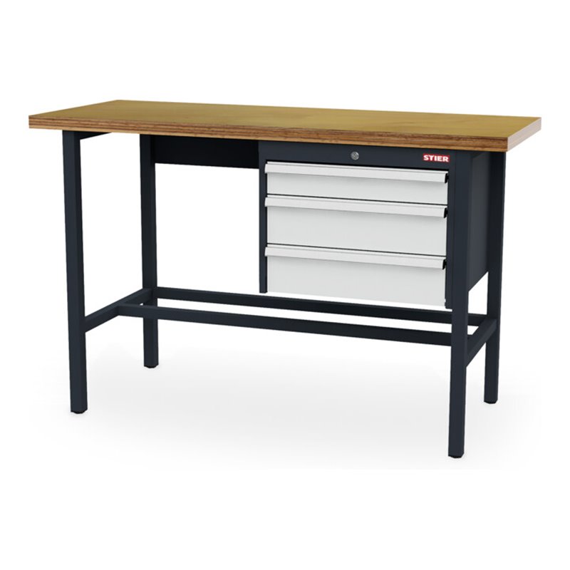 STIER Werkbank mit 1x100, 2x150 mm Schubladen BxTxH 1500x600x960 mm RAL 7016 / RAL 7035