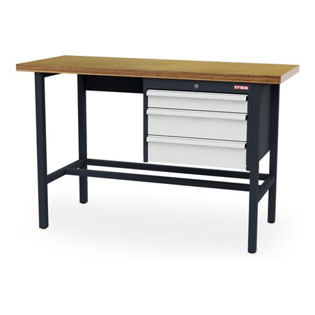 STIER Werkbank mit 1x100, 2x150 mm Schubladen BxTxH 1500x600x960 mm RAL 7016 / RAL 7035