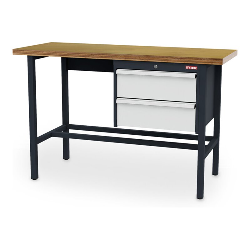 STIER Werkbank mit 2x200 mm Schubladen BxTxH 1500x600x960 mm RAL 7016 / RAL 7035
