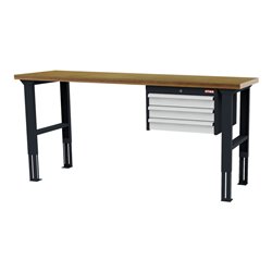 STIER Höhenverstellbare Werkbank mit 3x100 mm Schubladen BxTxH 2000x600x760-1060 mm RAL 7016 / RAL 7035