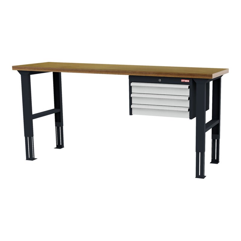 STIER Höhenverstellbare Werkbank mit 3x100 mm Schubladen BxTxH 2000x600x760-1060 mm RAL 7016 / RAL 7035