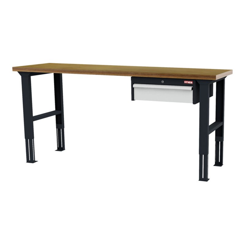 STIER Höhenverstellbare Werkbank mit 1x150 mm Schublade BxTxH 2000x600x760-1060 mm RAL 7016 / RAL 7035