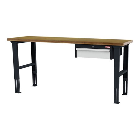 STIER Höhenverstellbare Werkbank mit 1x150 mm Schublade BxTxH 2000x600x760-1060 mm RAL 7016 / RAL 7035