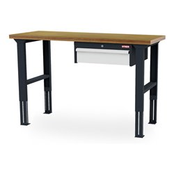 STIER Höhenverstellbare Werkbank mit 1x150 mm Schublade BxTxH 1500x600x760-1060 mm RAL 7016 / RAL 7035