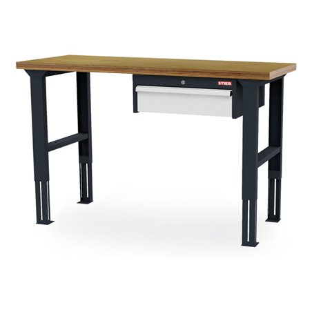 STIER Höhenverstellbare Werkbank mit 1x150 mm Schublade BxTxH 1500x600x760-1060 mm RAL 7016 / RAL 7035