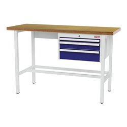 STIER Werkbank mit 1x50, 1x100, 1x150 mm Schubladen BxTxH 1500x600x960 mm RAL 7035 / RAL 5010