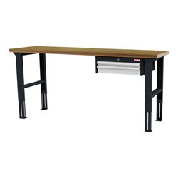 STIER Höhenverstellbare Werkbank mit 1x50, 1x100 mm Schubladen BxTxH 2000x600x760-1060 mm RAL 7016 / RAL 7035