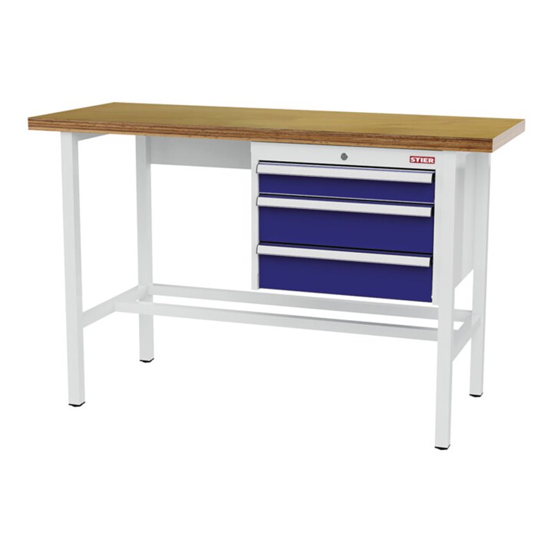 STIER Werkbank mit 1x100, 2x150 mm Schubladen BxTxH 1500x600x960 mm RAL 7035 / RAL 5010