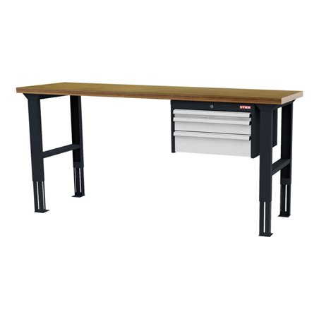 STIER Höhenverstellbare Werkbank mit 1x50, 1x100, 1x150 mm Schubladen BxTxH 2000x600x760-1060 mm RAL 7016 / RAL 7035