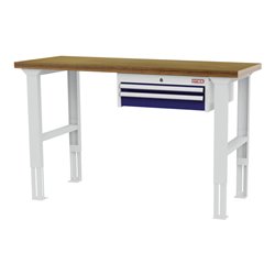 STIER Höhenverstellbare Werkbank mit 1x50, 1x100 mm Schubladen BxTxH 1500x600x760-1060 mm RAL 7035 / RAL 5010