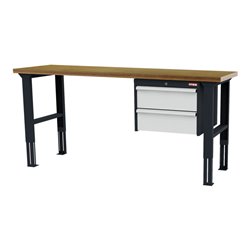 STIER Höhenverstellbare Werkbank mit 2x200 mm Schubladen BxTxH 2000x600x760-1060 mm RAL 7016 / RAL 7035