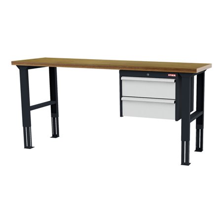 STIER Höhenverstellbare Werkbank mit 2x200 mm Schubladen BxTxH 2000x600x760-1060 mm RAL 7016 / RAL 7035