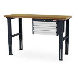 STIER Höhenverstellbare Werkbank mit 3x100 mm Schubladen BxTxH 1500x600x760-1060 mm RAL 7016 / RAL 7035