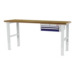 STIER Höhenverstellbare Werkbank mit 1x50, 1x100 mm Schubladen BxTxH 2000x600x760-1060 mm RAL 7035 / RAL 5010