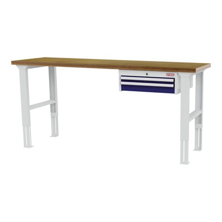 STIER Höhenverstellbare Werkbank mit 1x50, 1x100 mm Schubladen BxTxH 2000x600x760-1060 mm RAL 7035 / RAL 5010