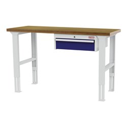 STIER Höhenverstellbare Werkbank mit 1x150 mm Schublade BxTxH 1500x600x760-1060 mm RAL 7035 / RAL 5010