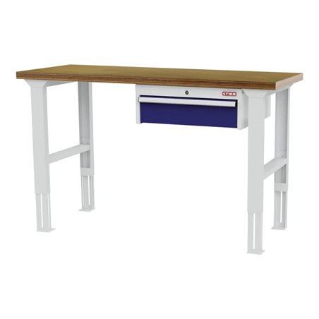 STIER Höhenverstellbare Werkbank mit 1x150 mm Schublade BxTxH 1500x600x760-1060 mm RAL 7035 / RAL 5010