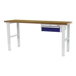 STIER Höhenverstellbare Werkbank mit 1x150 mm Schublade BxTxH 2000x600x760-1060 mm RAL 7035 / RAL 5010
