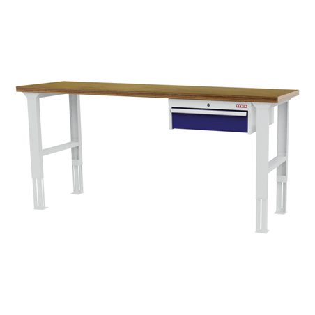 STIER Höhenverstellbare Werkbank mit 1x150 mm Schublade BxTxH 2000x600x760-1060 mm RAL 7035 / RAL 5010