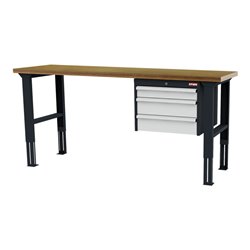 STIER Höhenverstellbare Werkbank mit 1x100, 2x150 mm Schubladen BxTxH 2000x600x760-1060 mm RAL 7016 / RAL 7035