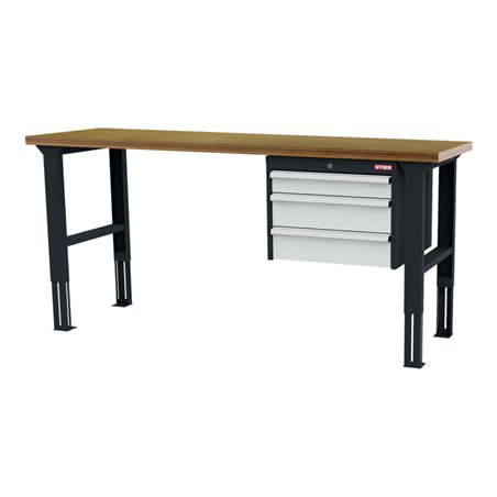 STIER Höhenverstellbare Werkbank mit 1x100, 2x150 mm Schubladen BxTxH 2000x600x760-1060 mm RAL 7016 / RAL 7035