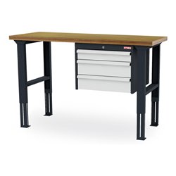 STIER Höhenverstellbare Werkbank mit 1x100, 2x150 mm Schubladen BxTxH 1500x600x760-1060 mm RAL 7016 / RAL 7035