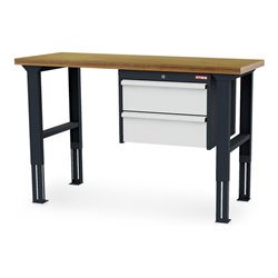 STIER Höhenverstellbare Werkbank mit 2x200 mm Schubladen BxTxH 1500x600x760-1060 mm RAL 7016 / RAL 7035