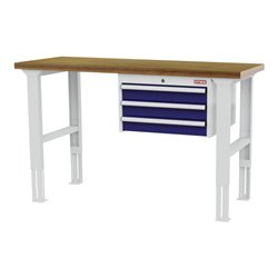 STIER Höhenverstellbare Werkbank mit 3x100 mm Schubladen BxTxH 1500x600x760-1060 mm RAL 7035 / RAL 5010