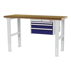 STIER Höhenverstellbare Werkbank mit 1x50, 1x100, 1x150 mm Schubladen BxTxH 1500x600x760-1060 mm RAL 7035 / RAL 5010