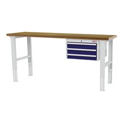 STIER Höhenverstellbare Werkbank mit 3x100 mm Schubladen BxTxH 1500x600x760-1060 mm RAL 7035 / RAL 5010