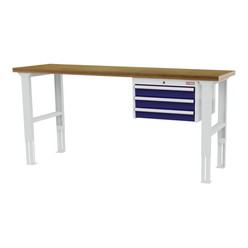 STIER Höhenverstellbare Werkbank mit 3x100 mm Schubladen BxTxH 1500x600x760-1060 mm RAL 7035 / RAL 5010
