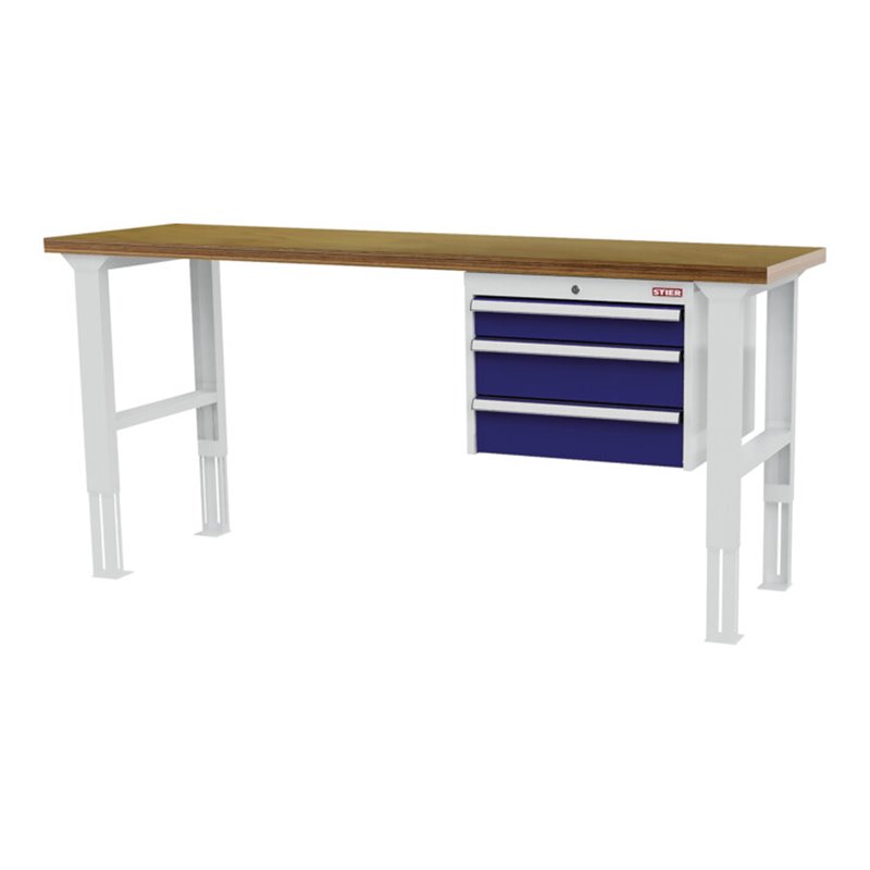 STIER Höhenverstellbare Werkbank mit 1x100, 2x150 mm Schubladen BxTxH 1500x600x760-1060 mm RAL 7035 / RAL 5010