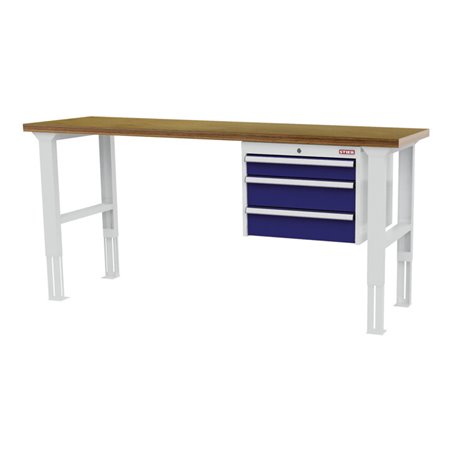 STIER Höhenverstellbare Werkbank mit 1x100, 2x150 mm Schubladen BxTxH 1500x600x760-1060 mm RAL 7035 / RAL 5010