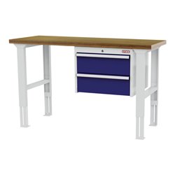 STIER Höhenverstellbare Werkbank mit 2x200 mm Schubladen BxTxH 1500x600x760-1060 mm RAL 7035 / RAL 5010