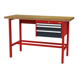 STIER Werkbank mit 1x50, 1x100, 1x150 mm Schubladen BxTxH 1500x600x960 mm RAL 3020 / RAL 7016