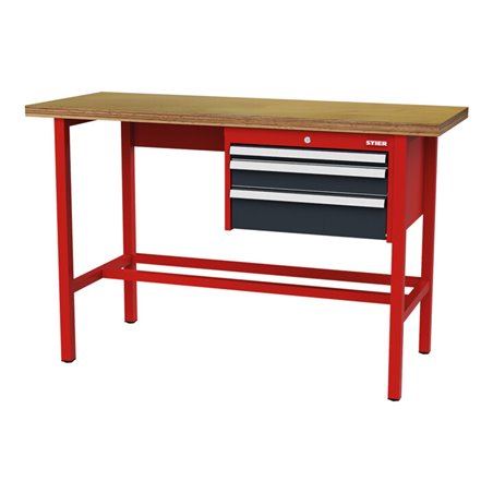 STIER Werkbank mit 1x50, 1x100, 1x150 mm Schubladen BxTxH 1500x600x960 mm RAL 3020 / RAL 7016