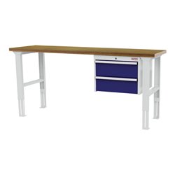 STIER Höhenverstellbare Werkbank mit 2x200 mm Schubladen BxTxH 1500x600x760-1060 mm RAL 7035 / RAL 5010