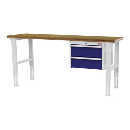STIER Höhenverstellbare Werkbank mit 2x200 mm Schubladen BxTxH 1500x600x760-1060 mm RAL 7035 / RAL 5010