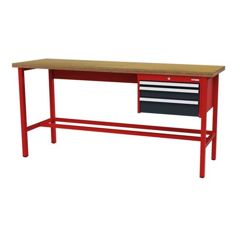 STIER Werkbank mit 1x50, 1x100, 1x150 mm Schubladen BxTxH 2000x600x960 mm RAL 3020 / RAL 7016